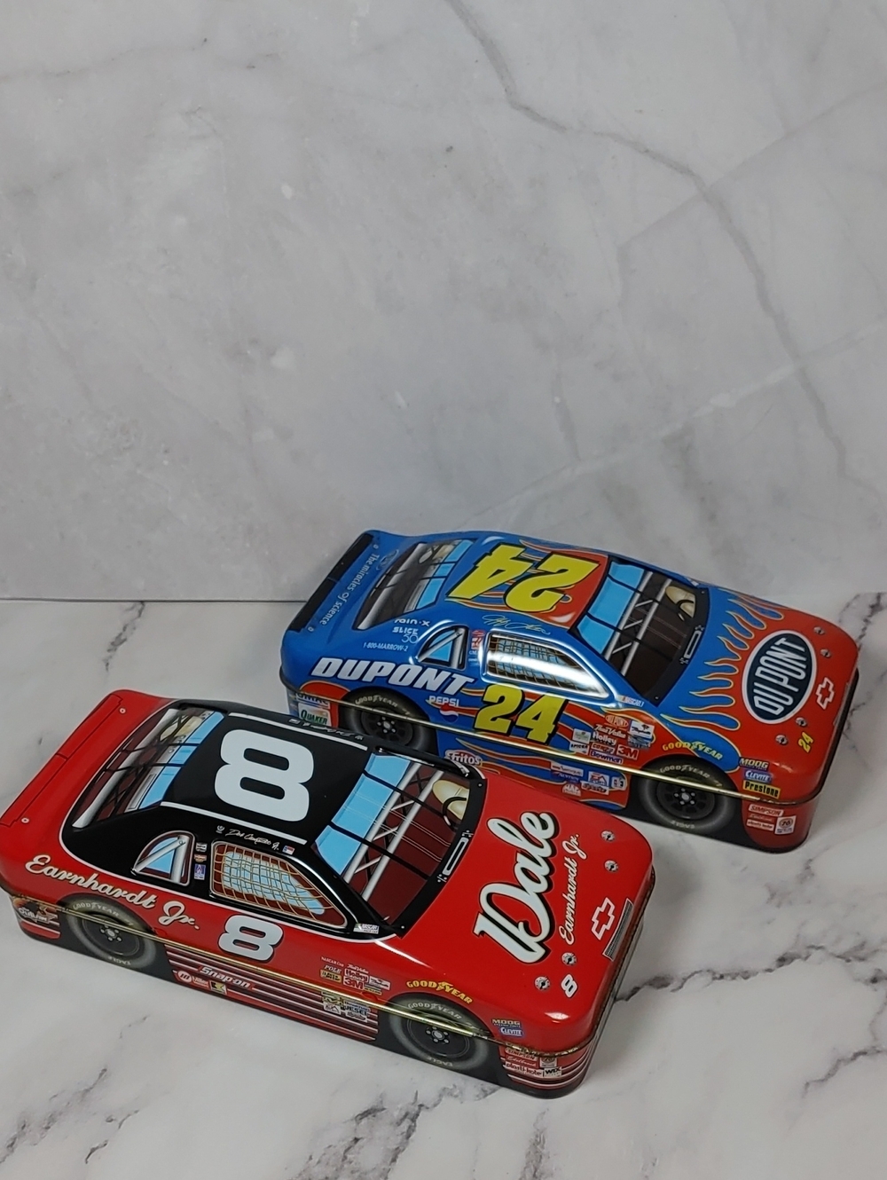 Nascar Collectible Tins, Set of 2, Dale Earnhardt Jr, 2001, Jeff Gordon, 2002
